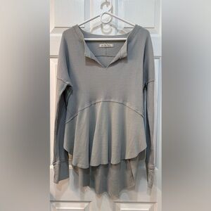 Free People We the Free Monterey Waffle Knit Thermal Top Gray Womens Medium